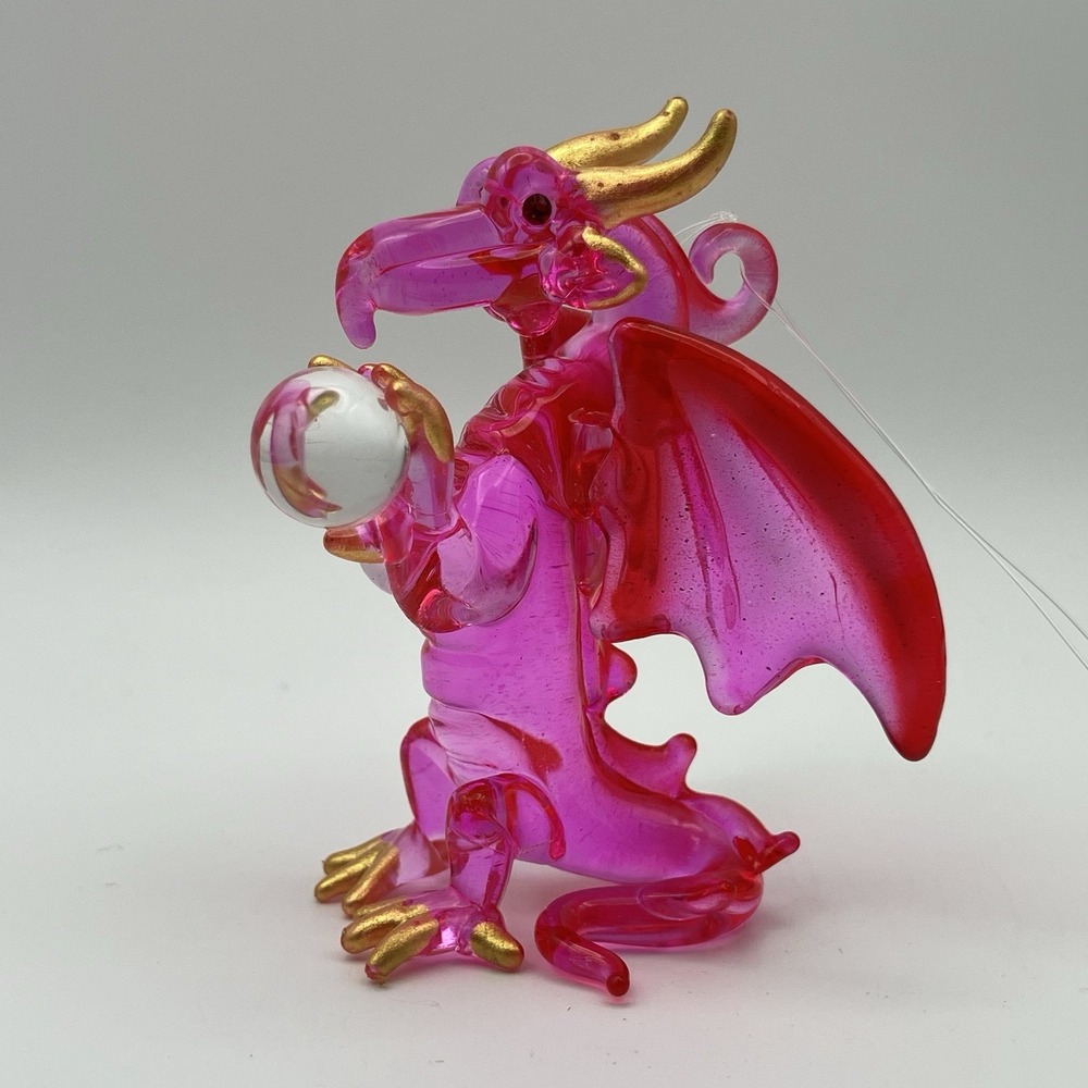 Gallerie II Glass Dragon Ornament / Pink & Gold / UV Glow / Standing Hanging GII
